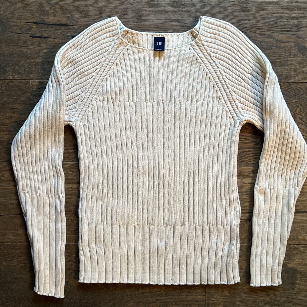 Vintage GAP Ribbed Womens M/L Knit Sweater ~Beige Tan Y2K Shirt Top